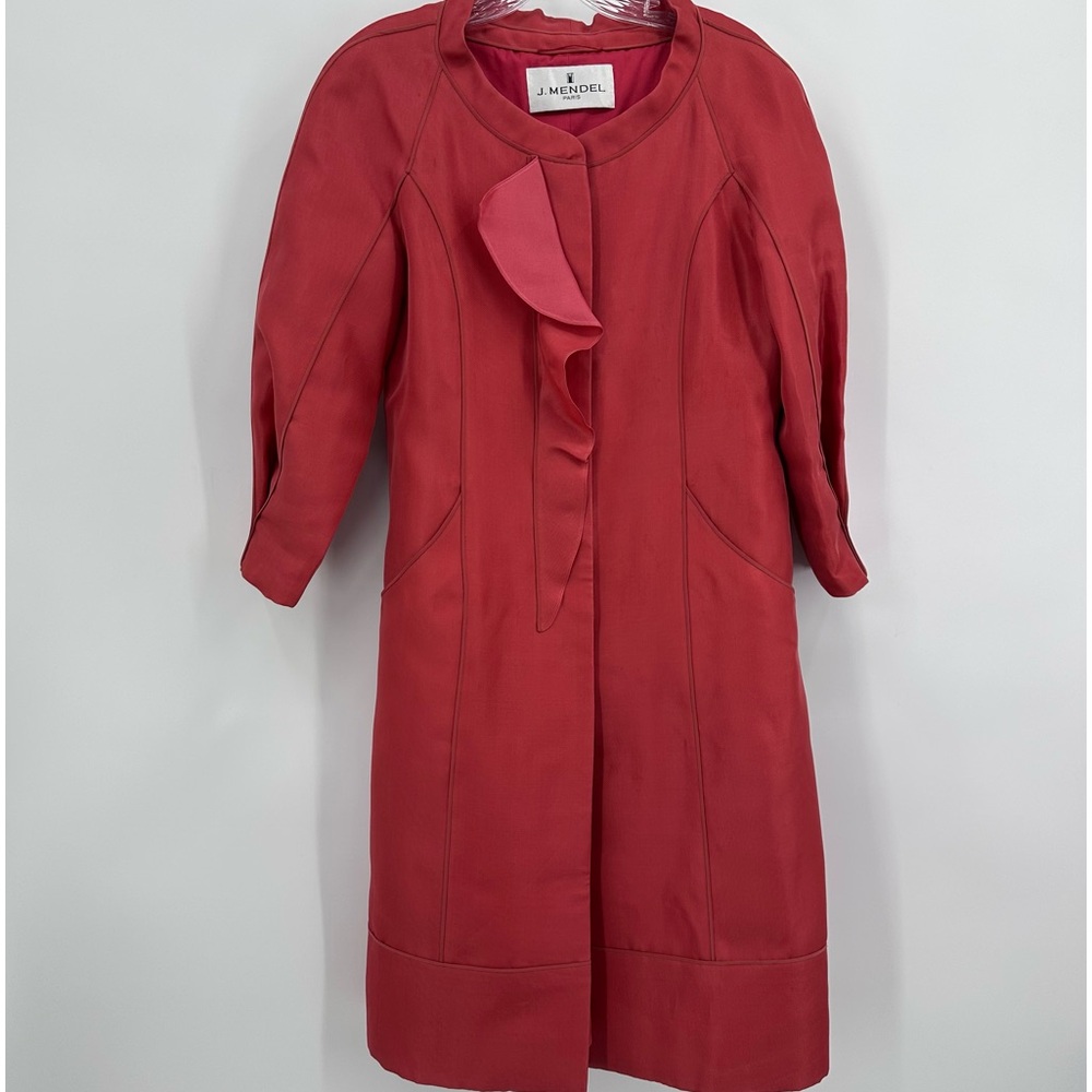 J. Mendel Silk Coat Day Evening Trench Red Orange Size 4